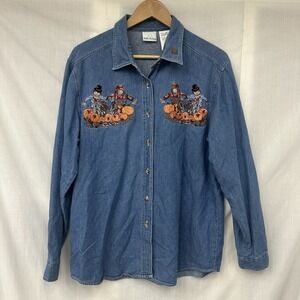 Bobbie Brooks Women's Large VTG 90's Pumpkin Patch Embroidered Button Up Shirt